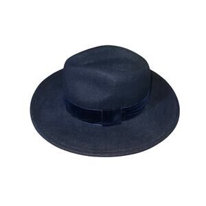 Zara Womens Black Felt Fedora Hat Bow tie One Size Western Unisex